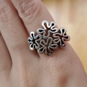 Sterling Silver Flower Abstract Cluster Unique Ring